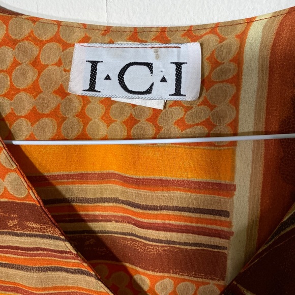 I.C.I Sheer Orange Abstract Geometric Print Blouse - Picture 2 of 6
